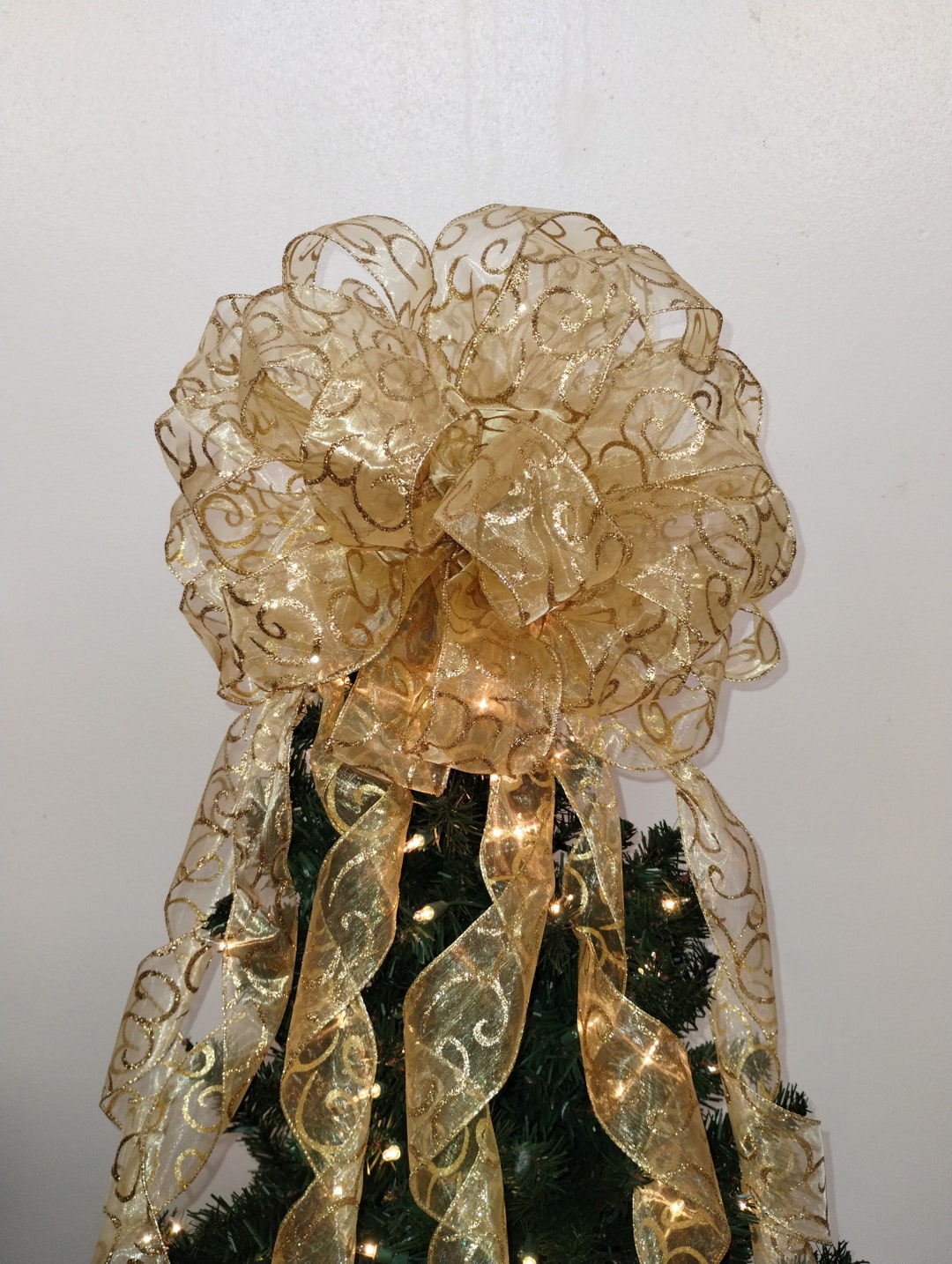 Large Christmas Bow, Tree Topper, Wreath Bow, Gold Bow, Big Gold Bow