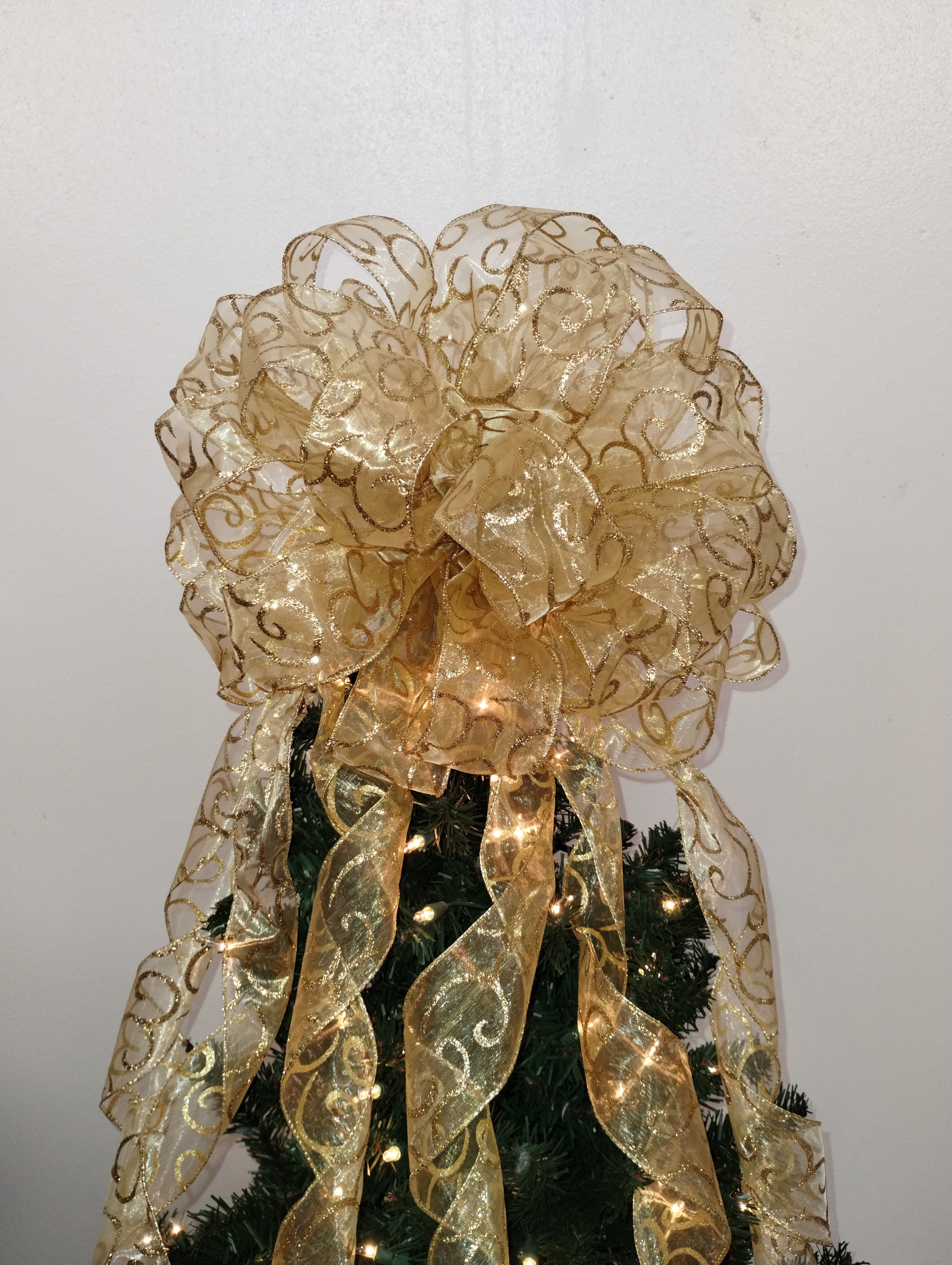 Gold Bows, Extra Large Bow, Christmas Tree Topper, Car Bow