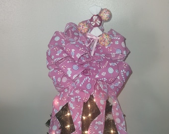 Large Christmas Bow, Candy Tree Topper, Candy Bow, Tree Top Bow, Pink Bow, Christmas Tree Bow, Christmas Tree Decoration, Candy Cane Bow