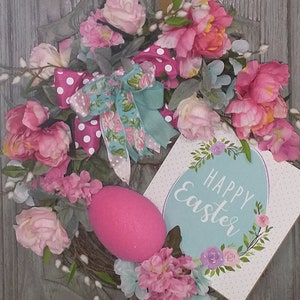 Easter Wreath, Bright Easter Wreath, Easter Egg Wreath, Colorful Easter Wreath, Pink Easter Wreath, Spring Wreath,Pussy willow,Ready to Ship