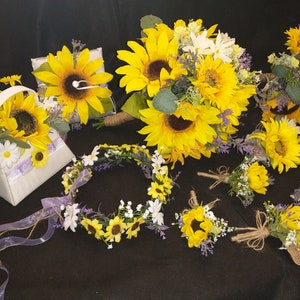 Sunflower and Lavender Wedding Flowers, Sunflower Wedding, Sunflower Bouquet, Sunflower Wedding Bouquet Package, Sunflower Crown,
