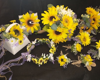 Sunflower and Lavender Wedding Flowers, Sunflower Wedding, Sunflower Bouquet, Sunflower Wedding Bouquet Package, Sunflower Crown,