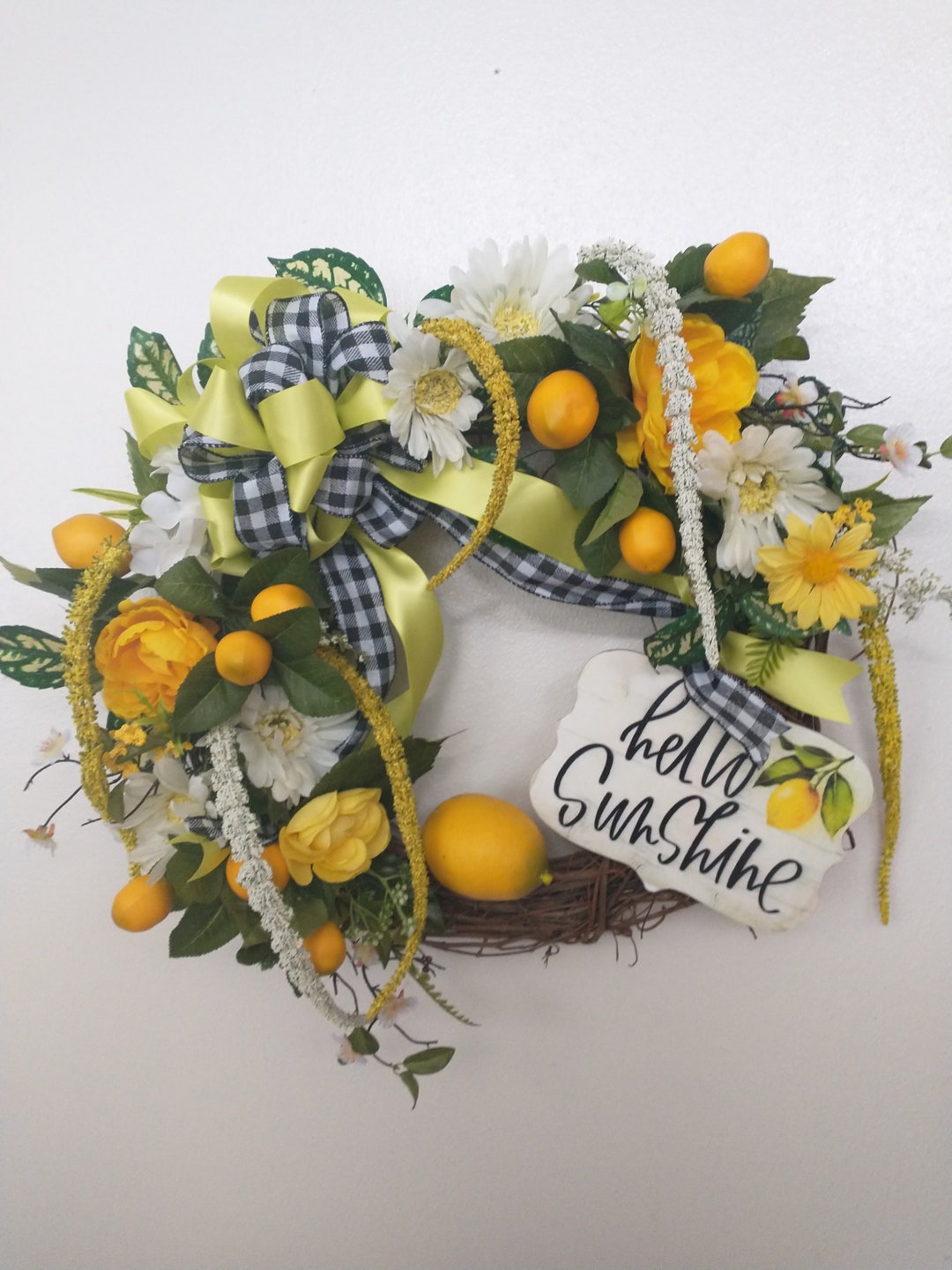 Spring Bypy Yellow Summer Wreath, Lemon Wreath, Spring Wreath, Daisy Wreath, Yellow ...