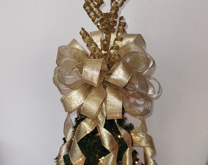Large Christmas Bow, Gold Tree Topper, Big Gold Bow, Tree Topper