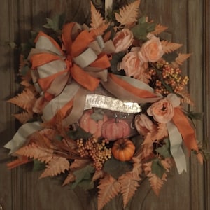 Fall Wreath, Autumn Wreath, Pumpkin Wreath, Fall Decor, Wreath, Pale Orange Wreath, Front Door Decor,  Halloween decor Ready to Ship
