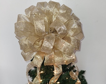 Large Christmas Bow, Tree Topper, Mailbox Bow, Wreath Bow, Gold Bow, Christmas Tree Bow, Christmas Decorations, Big Bow, 3 Sizes Available