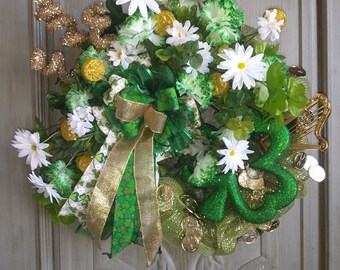 St Patrick's Day Wreath, St Psddys Wreath, Irish Wreath, Green Wreath, Four Leaf Clover Wreath, St Patricks Day Decor