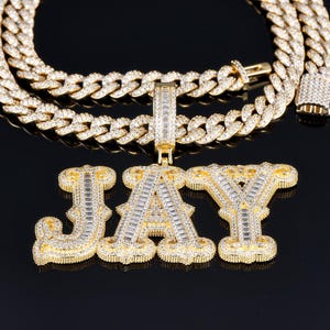 Pingente de letra de hip hop personalizado – colar com inicial em gelo, joia personalizada com strass, presente estilo rap masculino, cores dourada ou prateada