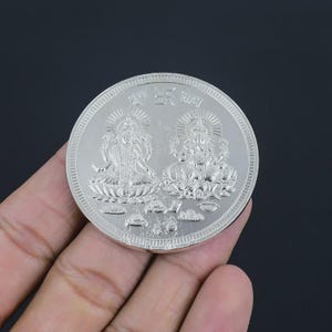 Pure Silver Coin Laxmi Ji & Ganesh Ji Round Shaped 50 Gram Coin