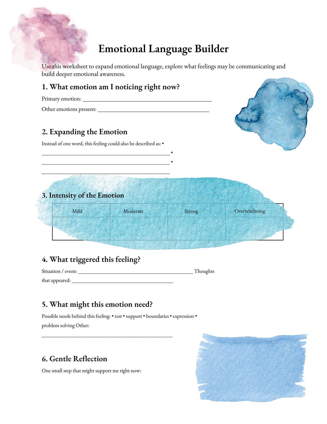Emotional Awareness Worksheet | Emotional Language Builder & Feelings ...