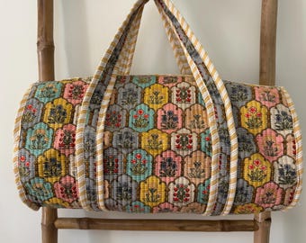 Travel bag with toiletry bag, cotton weekend bag, quilted boho bag, handcrafted bag
