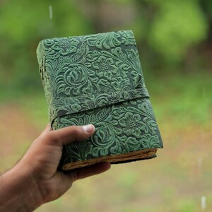 Diario in pelle verde in stile vintage – Quaderno vintage 5x7 fatto a mano con carta con bordo frastagliato – Diario in pelle verde antico, regalo per lei
