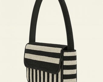 Schwarz-weiß gestreifte Perlenhandtasche