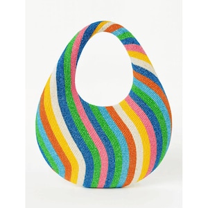 Multi-Color Striped Crescent Handbag