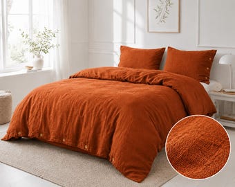 Burnt Orange Linen Duvet Cover, Washed Linen Bedding Set, Soft Flax Duvet Cover, Rustic Bedding, Custom Size Comforter Cover