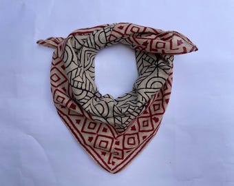 Hand Block Print Cotton Bandana Scarf: Earthy Nomad Style