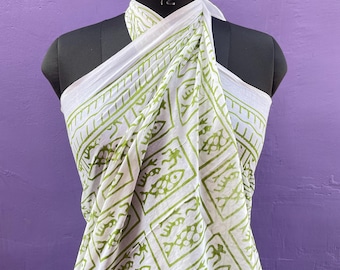 Hand Block Print Cotton Sarong: Bohemian Beach Wrap & Scarf