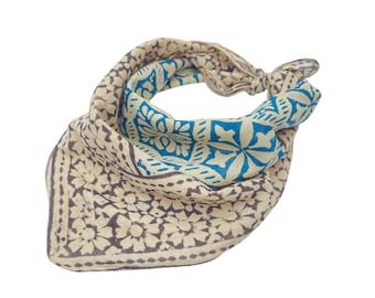 Floral Block Print Cotton Bandana | Boho Kerchief