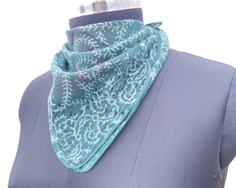 Green Block Printed Cotton Bandana | Floral Boho Scarf