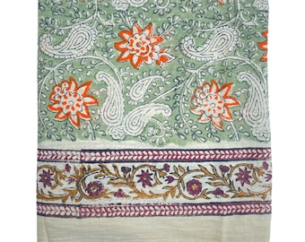 Handmade Block Print Cotton Sarong: Boho Beach Wrap with Multicolor Border