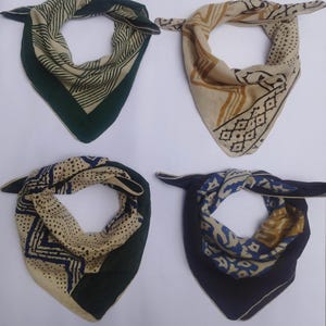 Set of 4 Hand Block Print Bandana – 100% Cotton Head Scarf, Boho Western Neckerchief, Natural Dye Bandana, Handmade Indian Print Gift