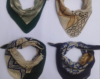 Ensemble bandana en coton imprimé main : foulard bohème, imprimé indien