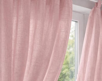 Dusty Pink Natural Linen Tab Top Drapes, Neutral Curtain Panels, Minimalist Window Curtains, Handmade Linen Decor
