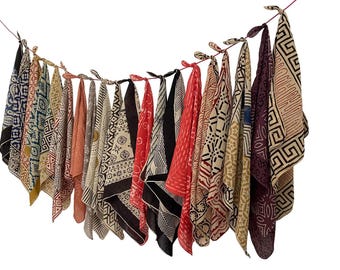 Bandana fait main en coton à imprimé blocs : foulard de style bohème