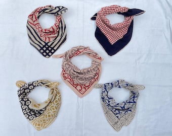 Set of 5 Handcrafted Block Print Cotton Bandanas, Boho Floral Scarf
