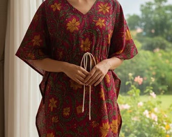Hand Block Print Cotton Kaftan | Ethnic Loungewear Dress | Comfortable Home Wear