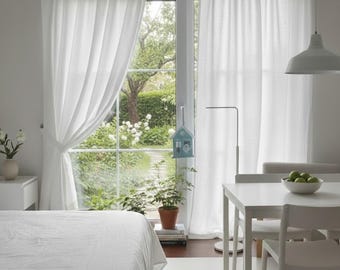 Rideaux transparents en lin blanc pur | Panneaux de fenêtre doux et aérés | Décoration d'intérieur scandinave moderne 2 panneaux