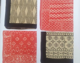 Organic Cotton Block Print Bandana Set of 4 - Boho Headscarves