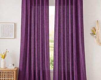 purple Handmade Linen Curtains | Custom Curtains Panel | Rustic Farmhouse Drapes