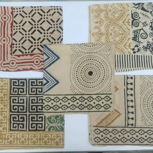 Rustic Block Print Bandana Set: Handmade Cotton Folk Art Scarves