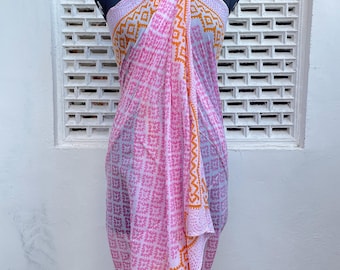 Hand Block Print Cotton Sarong: Boho Beach Wrap Scarf