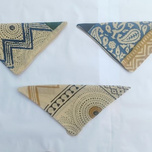 Set of 3 Block Printed Bandana Bohemian Style Cotton Neck Scarf, Boho Soft Cotton  Scarf 21X21 Bandana Beige Ready to ship in 2 to 3 Days
