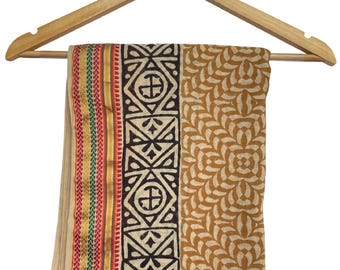 Hand Block Printed Cotton Sarong: Boho Beach Wrap with Gold Foil