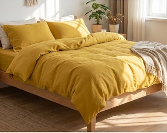 Mustard Yellow Linen Duvet Cover Set | Organic Cotton Blend Bedding