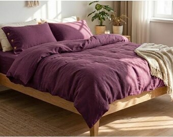 Plum Linen Duvet Cover Set | Stonewashed Organic Bedding