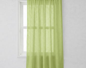 Ensemble de 2 panneaux de rideaux en lin couleur citron vert, tentures de fenêtre en lin naturel, rideaux en lin transparent pour le salon