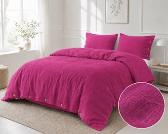 Magenta Pink Soft Washed Linen Duvet Cover Set, European Flax Bedding, Breathable Linen Comforter Cover, Minimalist Bedroom Decor