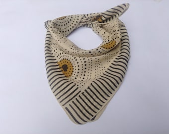 Hand Block Print Cotton Bandana: Bohemian Neck Scarf