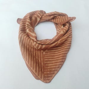 Hand Block Print Bandana Scarf: Cream, Pumpkin & Steel Organic Cotton