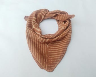 Hand Block Print Bandana Scarf: Cream, Pumpkin & Steel Organic Cotton