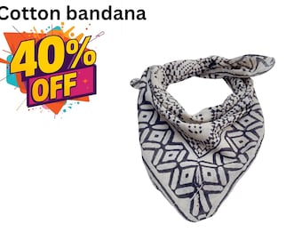 Indian Block Print Cotton Bandana: Hand-Printed Boho Scarf (21x21 inch