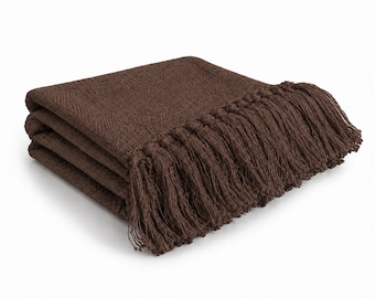 Manta de algodão marrom chocolate para sofá, manta leve, manta macia para sofá, manta moderna estilo fazenda, presente para decoração de quarto