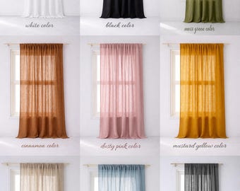 100% Cotton Curtains 9 Color Options, Sheer Window Drapes, Custom Size Curtain Panel, Farmhouse Home Decor