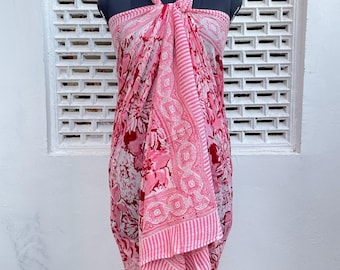 Plus Size Pink Teal Batik Sarong: Rayon Beach Cover-Up