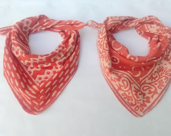 Hand Block Print Cotton Bandana Set: Vintage Style Head Wrap, 21" Square