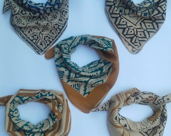 Organic Cotton Block Print Pet Bandana Set - Reversible Dog Bandanas